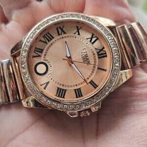 Ethan Elite Women Wristwatch Rose Gold Tone Stretched Metal Band Analog Watch